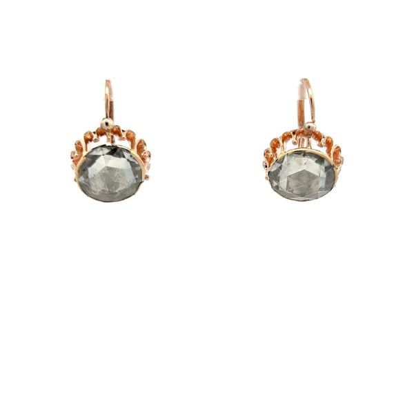 5.54 Carat Rose Cut K-M SI2 Diamond 14 Karat Rose Gold Leverback Earrings