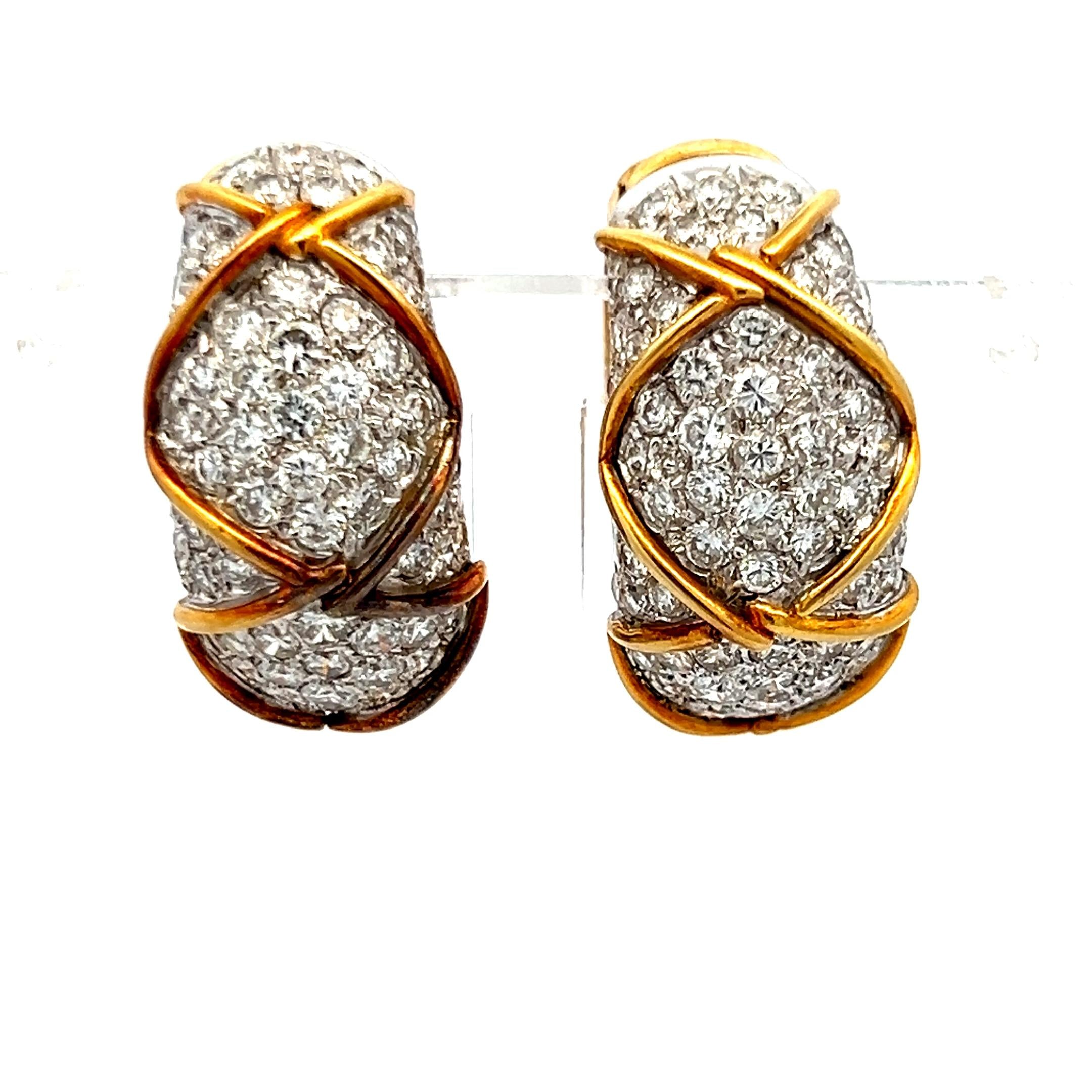 7.00ct G VS2 Diamond Pavé Huggie Earrings in 18K Yellow Gold (Vintage)