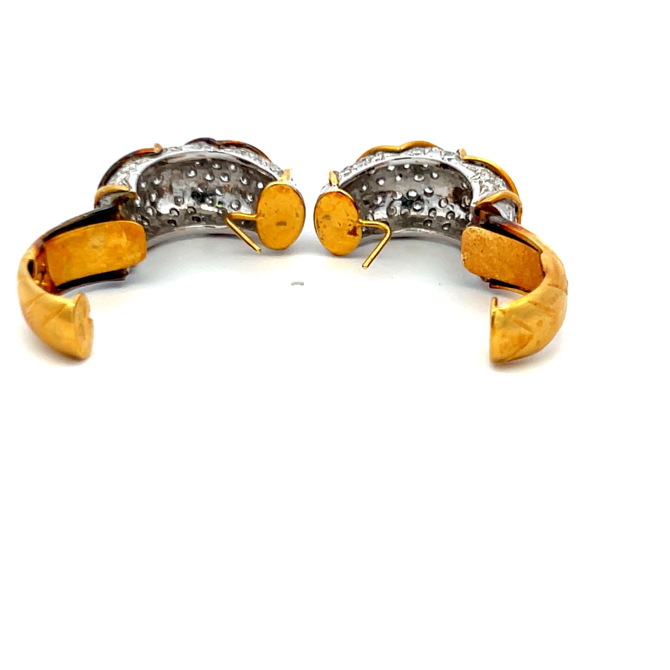 7.00ct G VS2 Diamond Pavé Huggie Earrings in 18K Yellow Gold (Vintage)