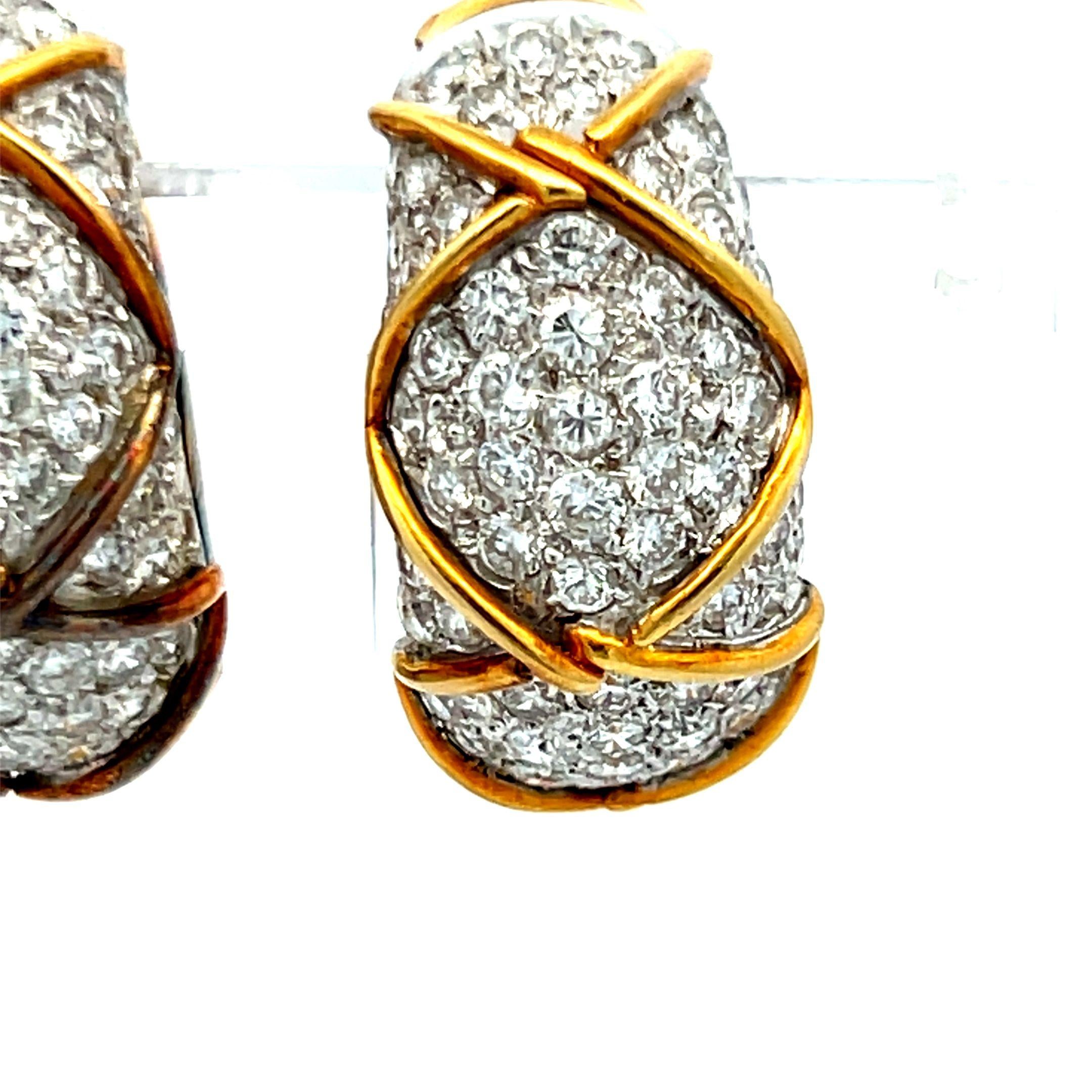 7.00ct G VS2 Diamond Pavé Huggie Earrings in 18K Yellow Gold (Vintage)