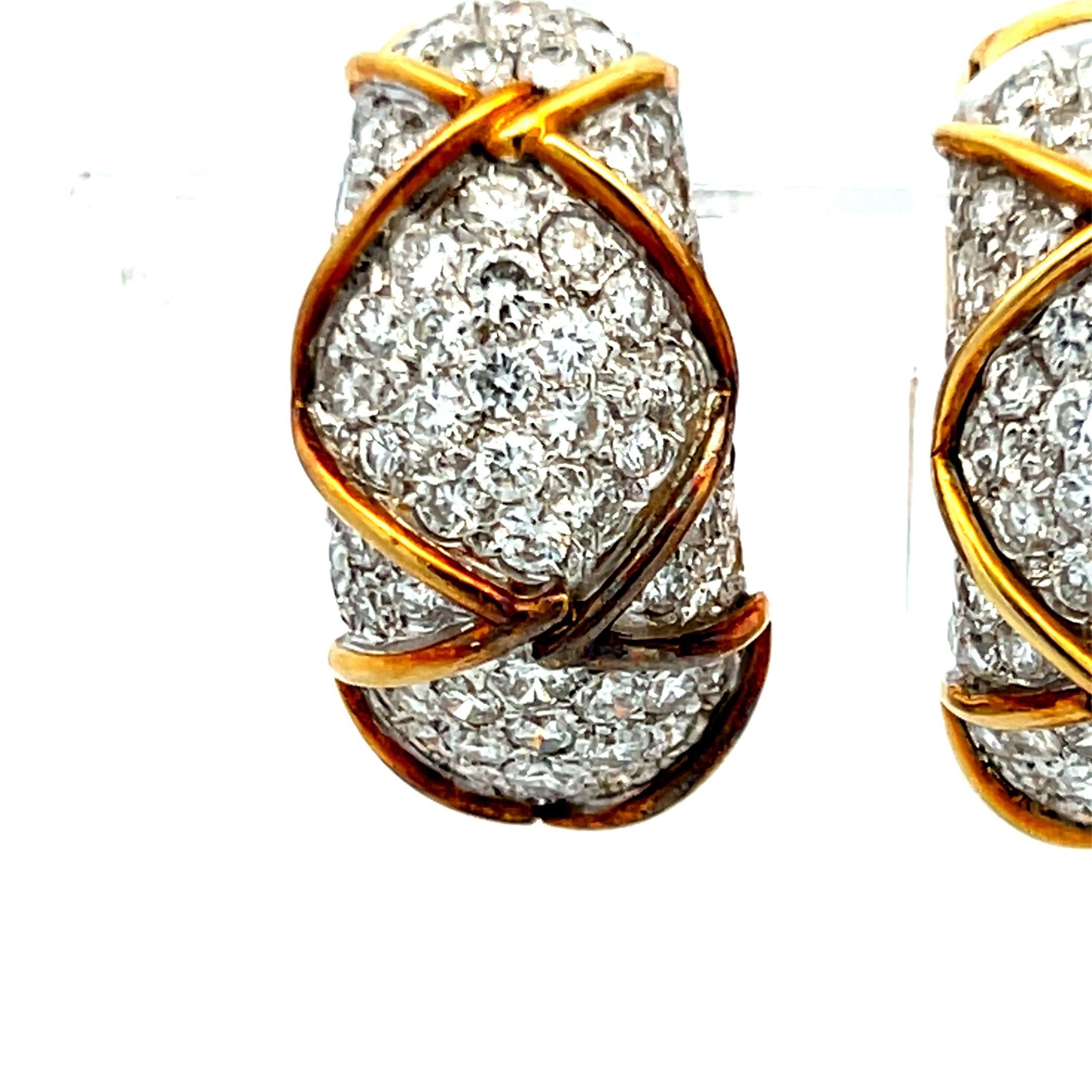 7.00ct G VS2 Diamond Pavé Huggie Earrings in 18K Yellow Gold (Vintage)