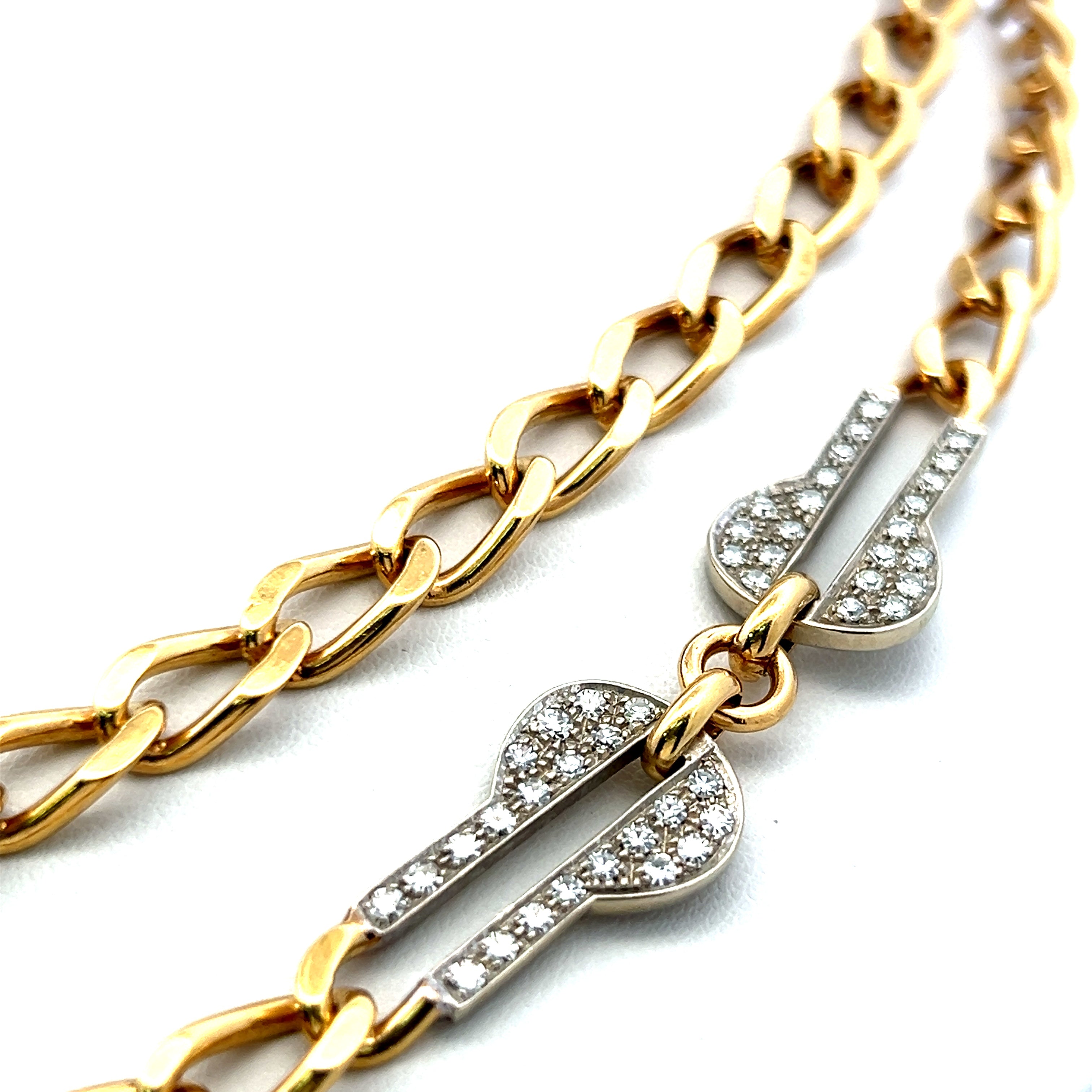 1.00 Carat Round Brilliant Diamond 18 Karat Two Tone Gold Chain Necklace