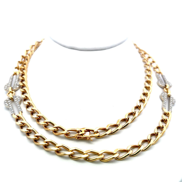 1.00 Carat Round Brilliant Diamond 18 Karat Two Tone Gold Chain Necklace