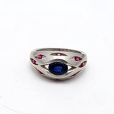 0.75 Carat Sapphire 0.10 Carat Round Ruby Platinum Gems Stone Ring