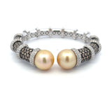 6.68 Carat Round Brilliant Diamond 1.00 Carat Pearl 18K White Gold Bangle Bracelet