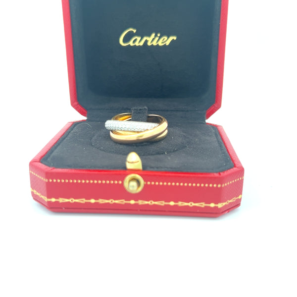 Cartier 0.75 Carat Round Brilliant Diamond 18 Karat Tri Color Gold Trinity Ring