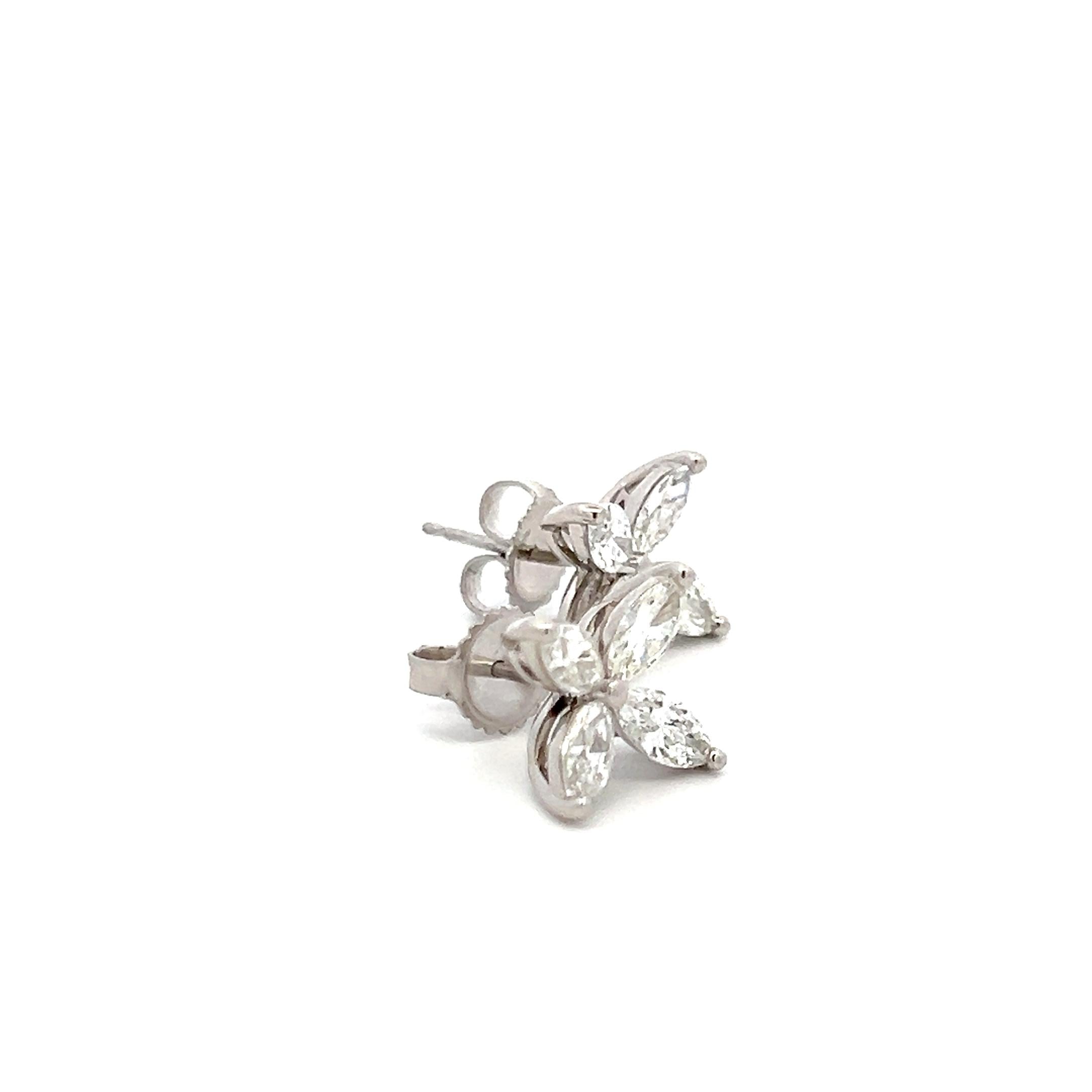 Vintage 14K White Gold Studs Earrings with 1.3 Carat Marquis Diamonds
