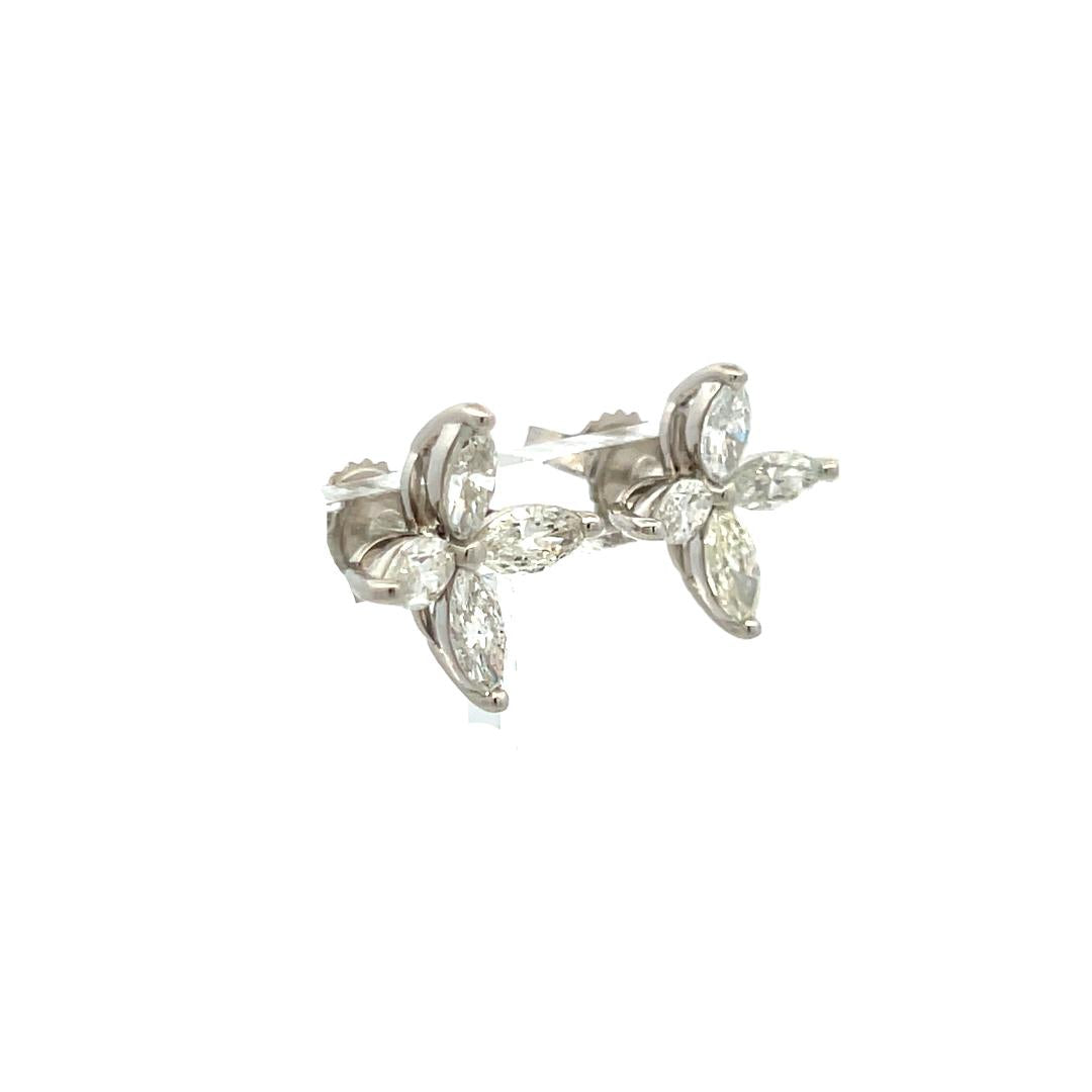 Vintage 14K White Gold Studs Earrings with 1.3 Carat Marquis Diamonds