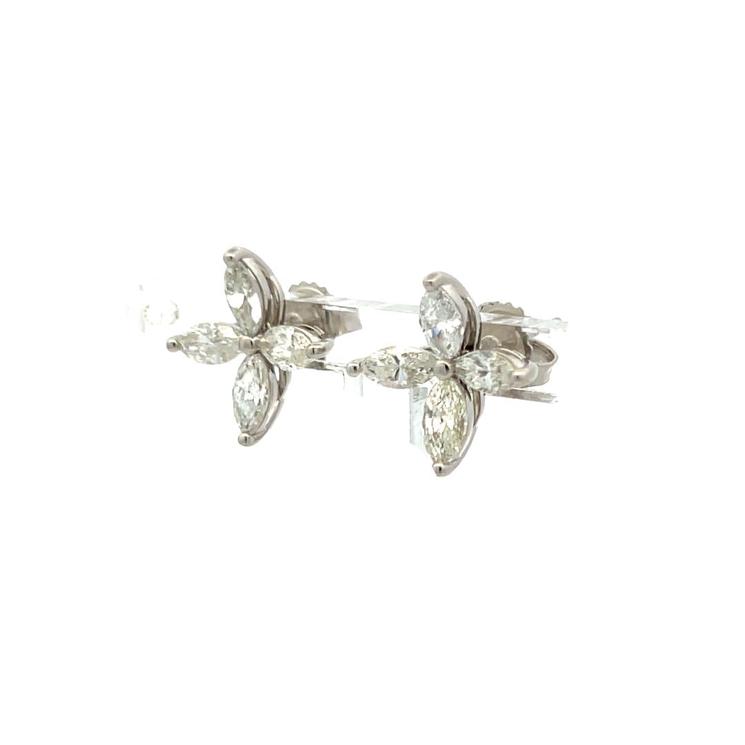 Vintage 14K White Gold Studs Earrings with 1.3 Carat Marquis Diamonds