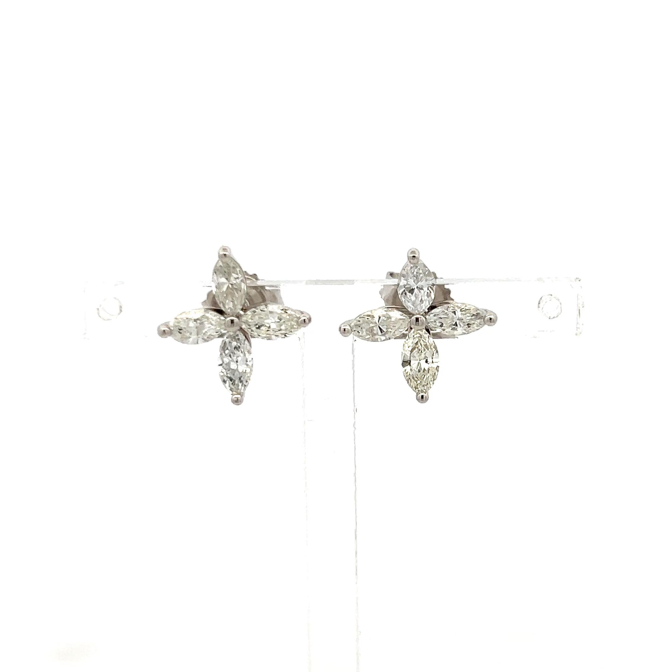 Vintage 14K White Gold Studs Earrings with 1.3 Carat Marquis Diamonds