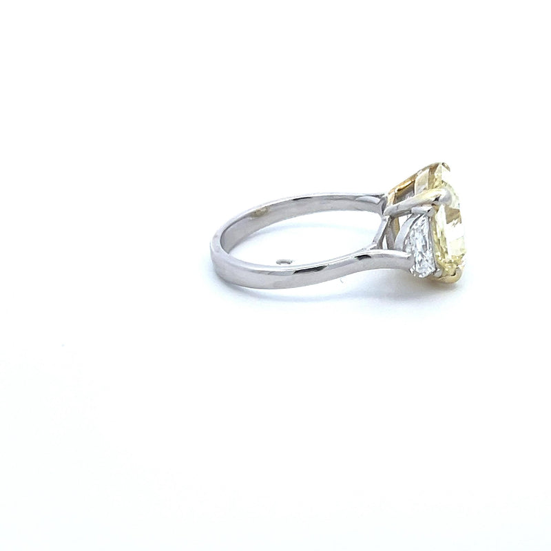 5.54 Carat Radiant Cut and Half Moon Shape Diamond 14K WG Engagement Ring