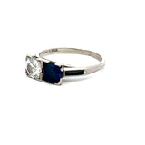 1.06 Carat Sapphire 1.00 Carat Old European Cut Diamond Platinum Two-Stone Ring