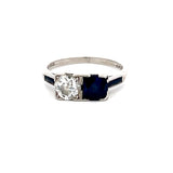 1.06 Carat Sapphire 1.00 Carat Old European Cut Diamond Platinum Two-Stone Ring