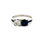 1.06 Carat Sapphire 1.00 Carat Old European Cut Diamond Platinum Two-Stone Ring