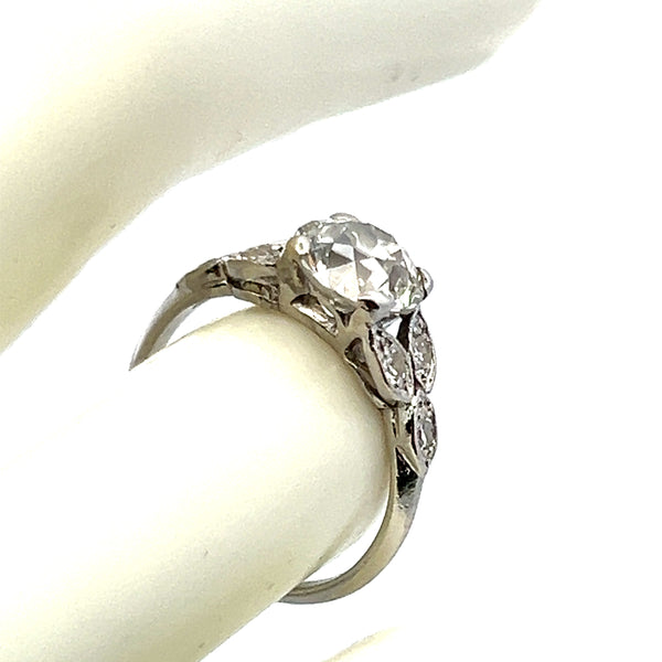 2.11 Carat Old European Cut L-I VVS2 Diamond Platinum Art Deco Ring