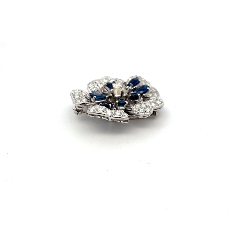 5.00 Carat Sapphire 4.00 Carat  Diamond Platinum Semi Mount Brooch