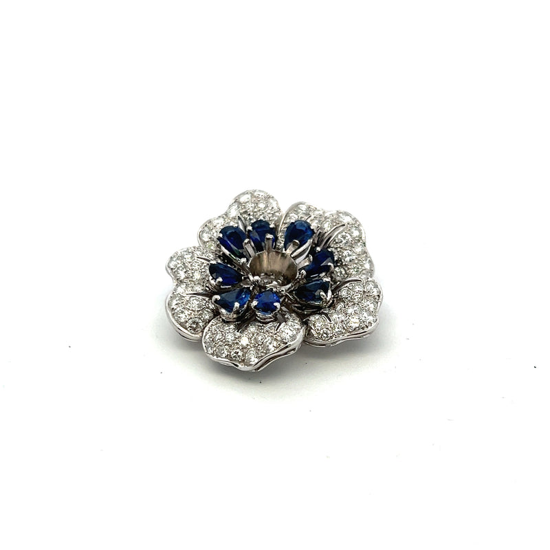 5.00 Carat Sapphire 4.00 Carat  Diamond Platinum Semi Mount Brooch