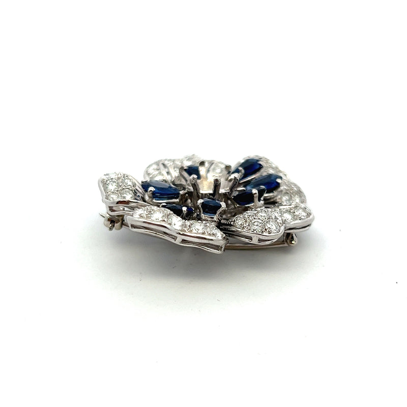 5.00 Carat Sapphire 4.00 Carat  Diamond Platinum Semi Mount Brooch