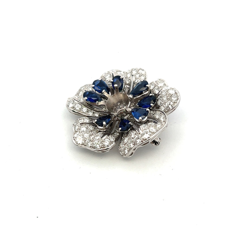 5.00 Carat Sapphire 4.00 Carat  Diamond Platinum Semi Mount Brooch