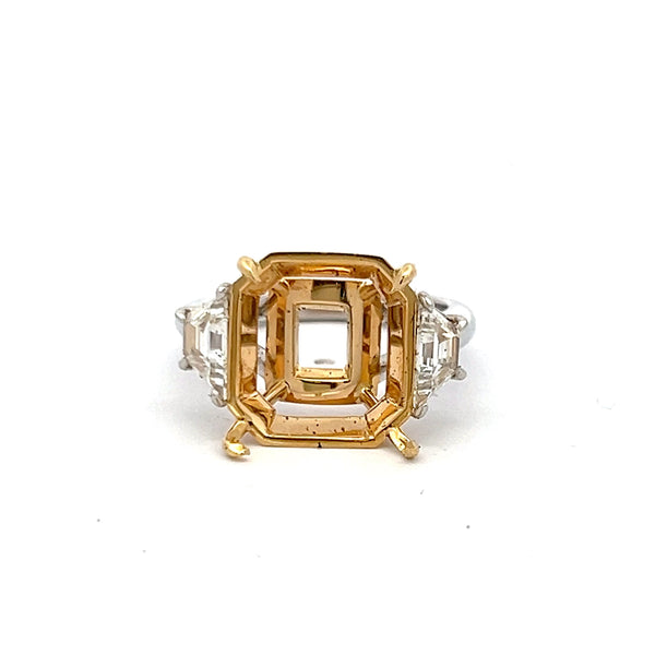 0.60 Carat Trapezoid Shape G VS2 Diamond 18 Karat Two Tone Gold Semi Mount Ring