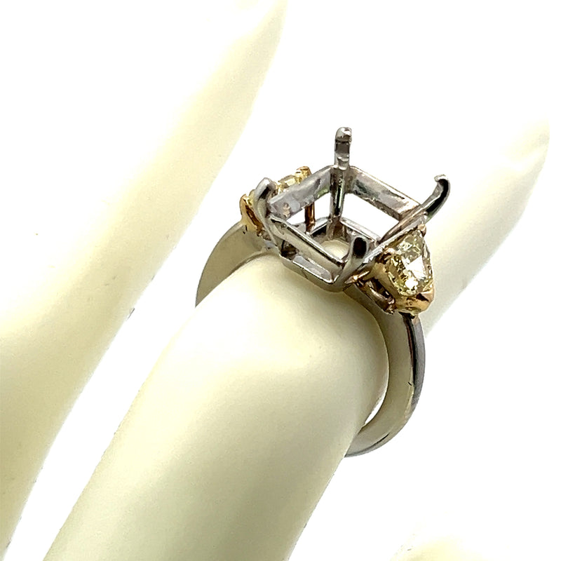 0.94 Carat Bullets Shape Fancy Yellow Diamond Platinum Semi Mount Ring