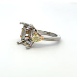 0.94 Carat Bullets Shape Fancy Yellow Diamond Platinum Semi Mount Ring