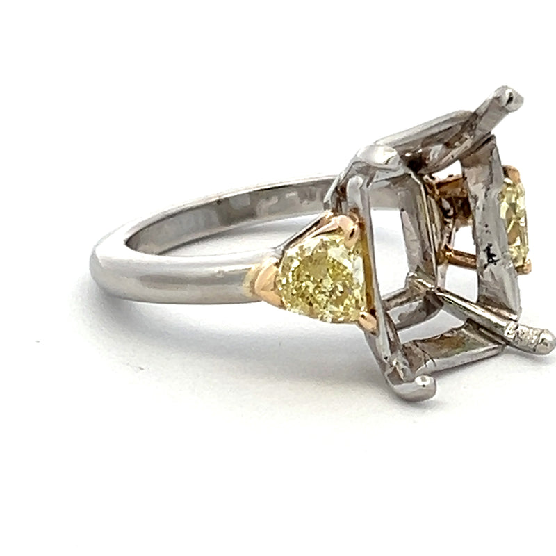 0.94 Carat Bullets Shape Fancy Yellow Diamond Platinum Semi Mount Ring