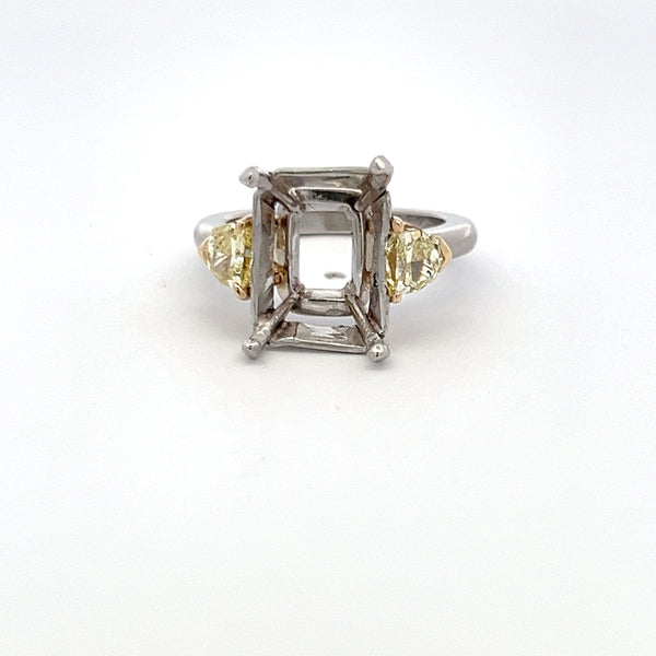 0.94 Carat Bullets Shape Fancy Yellow Diamond Platinum Semi Mount Ring