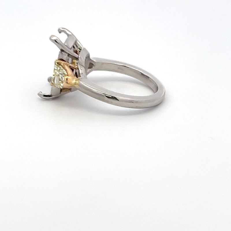 0.94 Carat Bullets Shape Fancy Yellow Diamond Platinum Semi Mount Ring