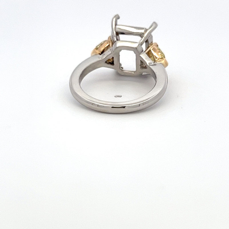 0.94 Carat Bullets Shape Fancy Yellow Diamond Platinum Semi Mount Ring