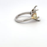 0.94 Carat Bullets Shape Fancy Yellow Diamond Platinum Semi Mount Ring