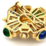 3.00 Carat Emerald 3.00 Carat Sapphire 1.00 Carat 18 Karat Yellow Gold Pin Brooch