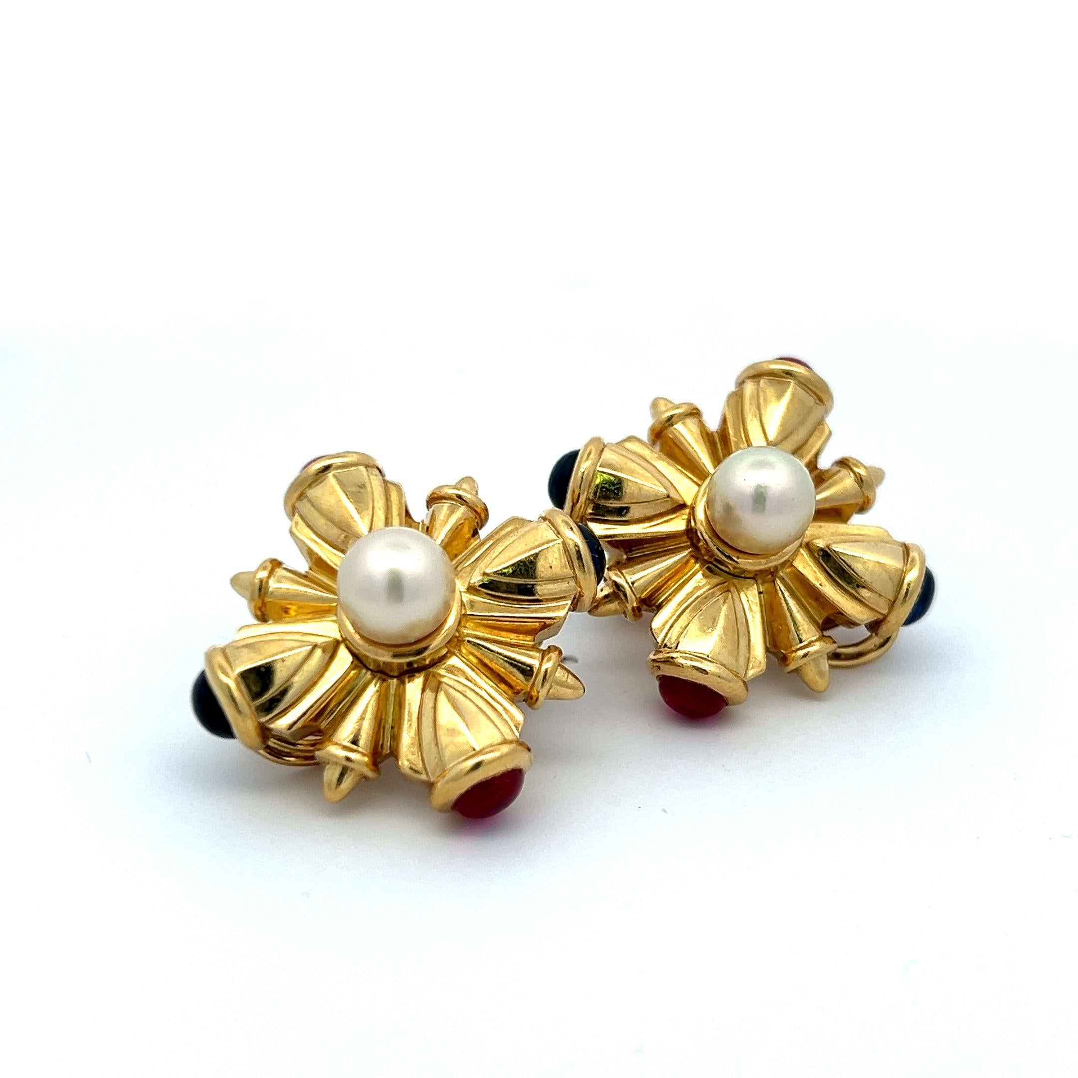 Vintage 18K Yellow Gold Clip On Earrings with 8.00mm Pearls 36.5 Grams