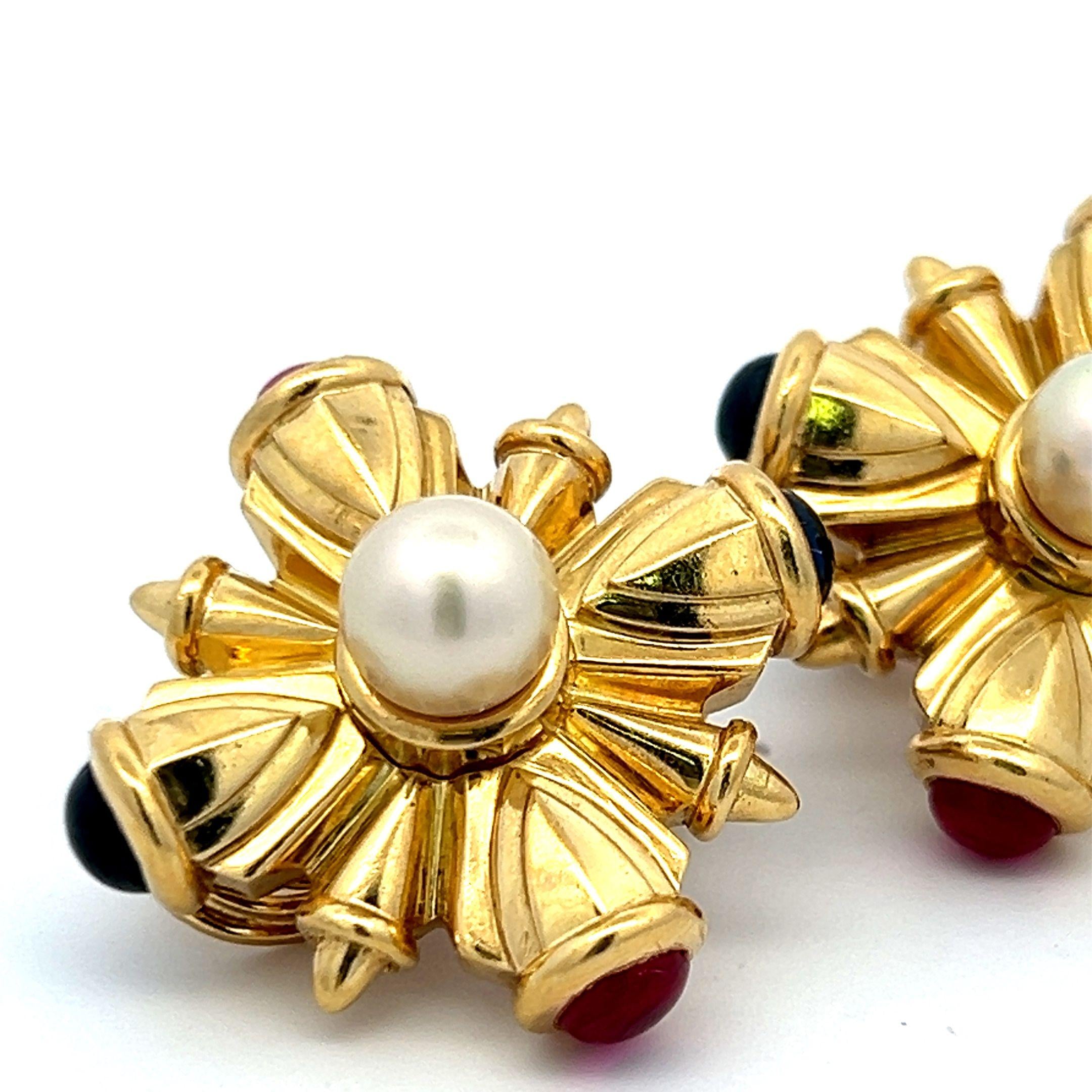 Vintage 18K Yellow Gold Clip On Earrings with 8.00mm Pearls 36.5 Grams