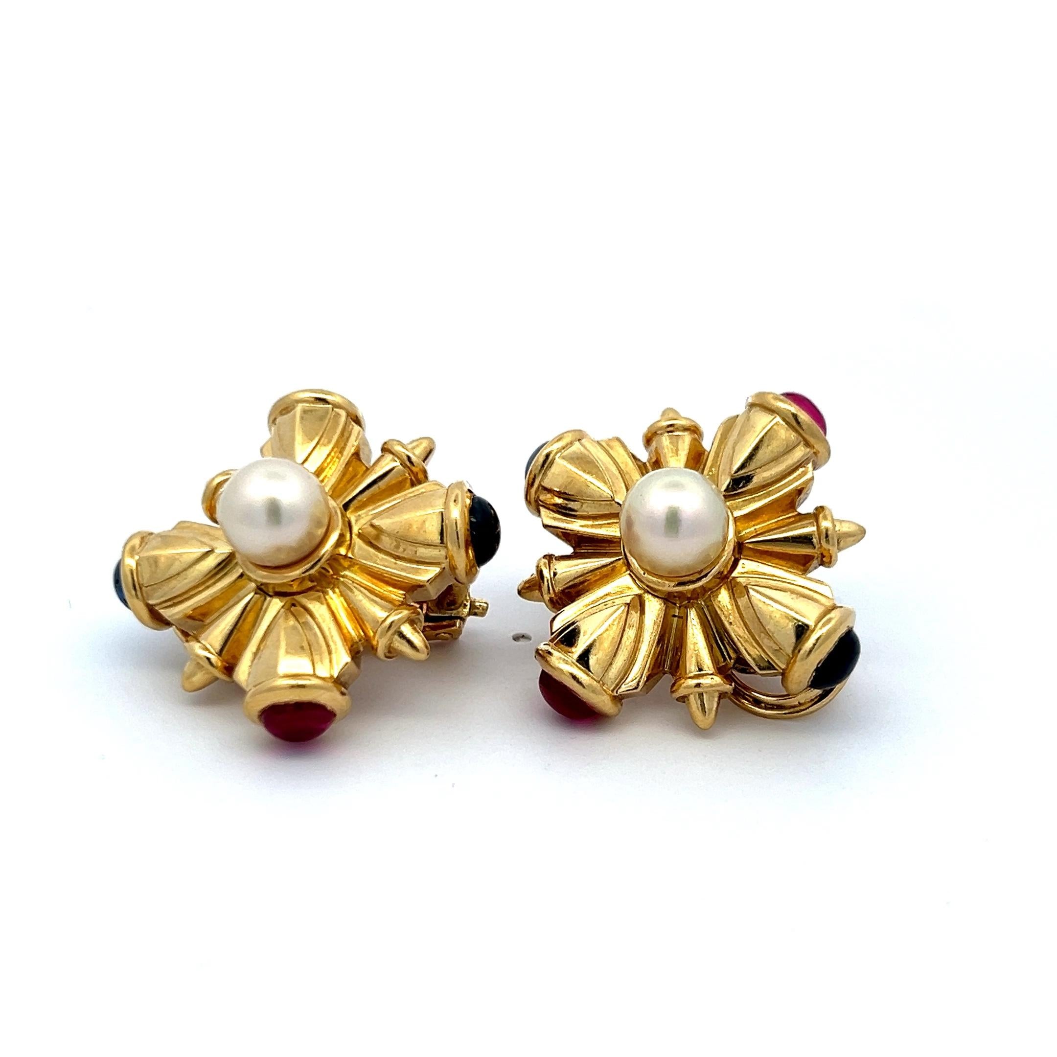 Vintage 18K Yellow Gold Clip On Earrings with 8.00mm Pearls 36.5 Grams