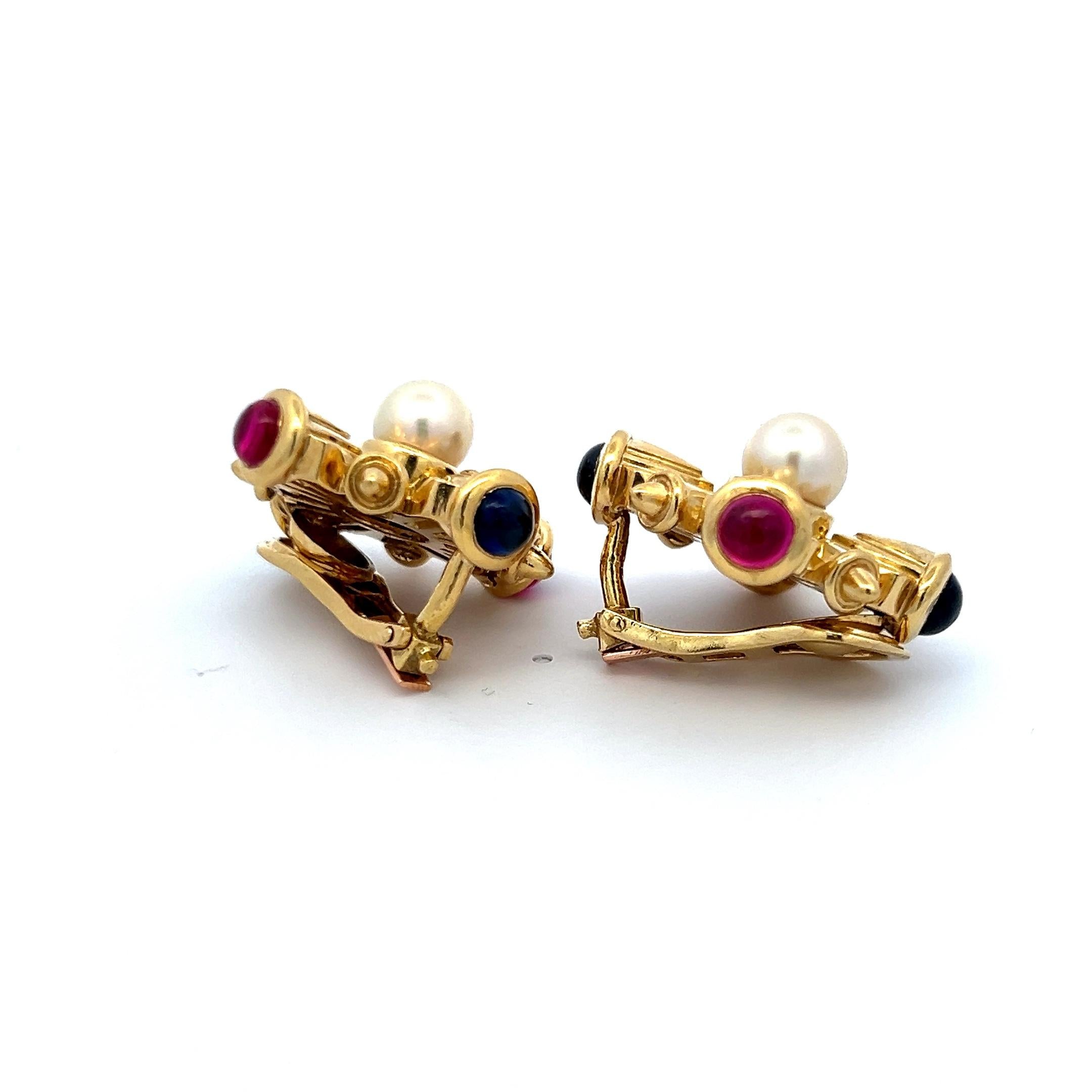 Vintage 18K Yellow Gold Clip On Earrings with 8.00mm Pearls 36.5 Grams
