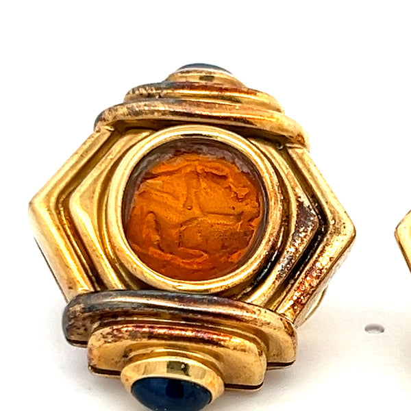 5.00 Carat Citrine 2.00 Carat Sapphire 18 Karat Yellow Gold Clip On Earrings