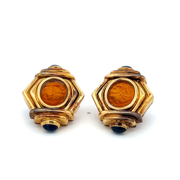 5.00 Carat Citrine 2.00 Carat Sapphire 18 Karat Yellow Gold Clip On Earrings