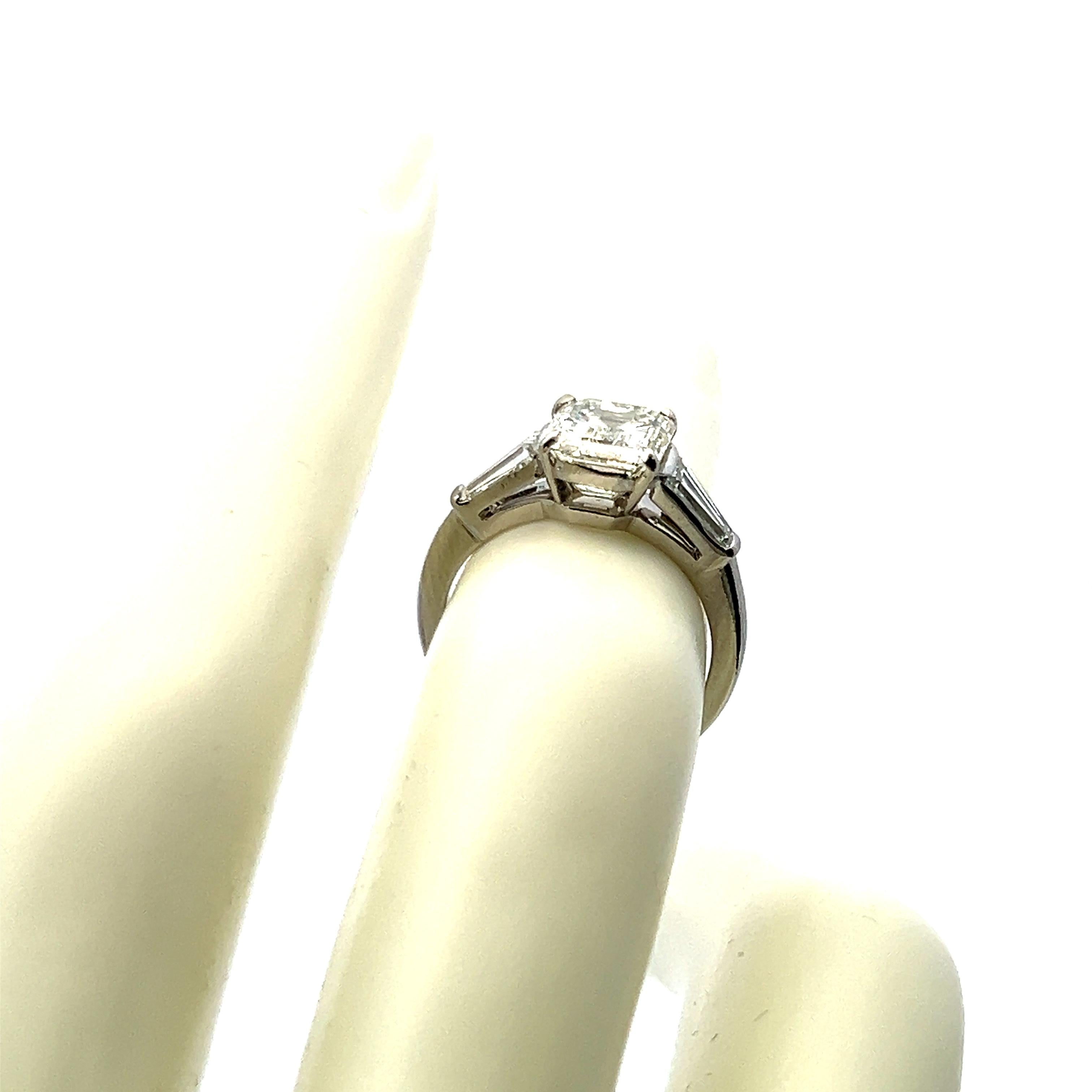 2.40ct Emerald Cut K SI1 Diamond Platinum Vintage Engagement Ring