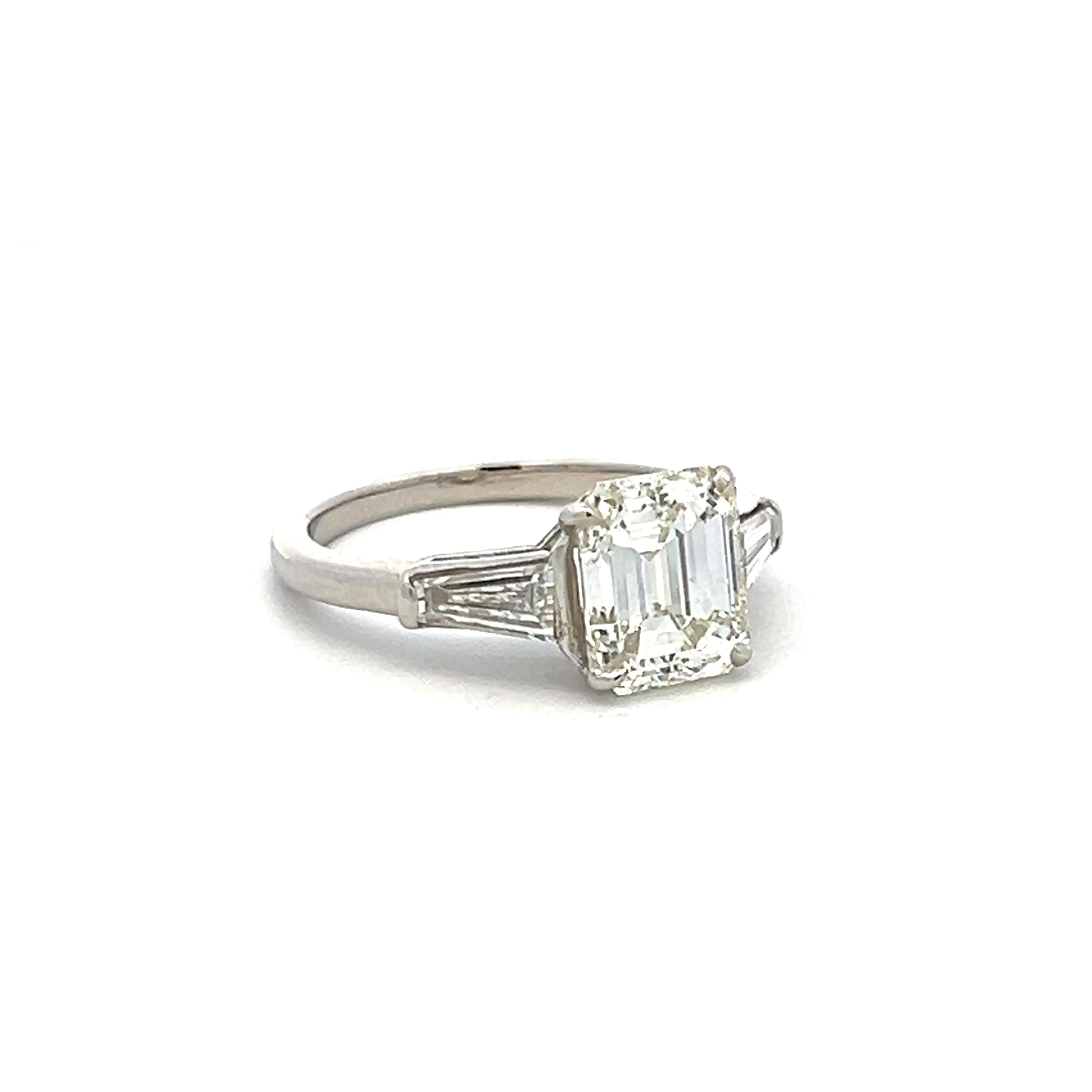 2.40ct Emerald Cut K SI1 Diamond Platinum Vintage Engagement Ring