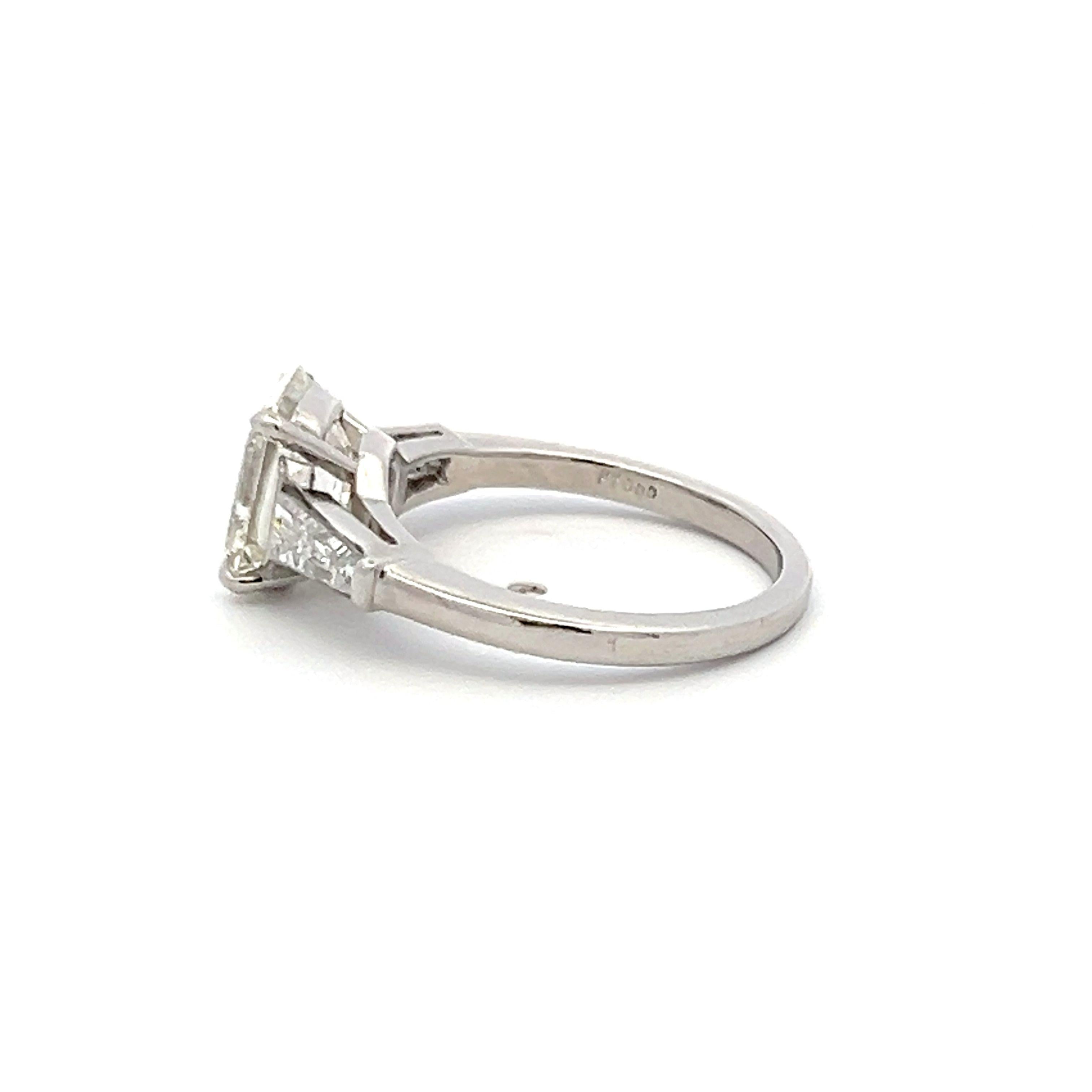 2.40ct Emerald Cut K SI1 Diamond Platinum Vintage Engagement Ring