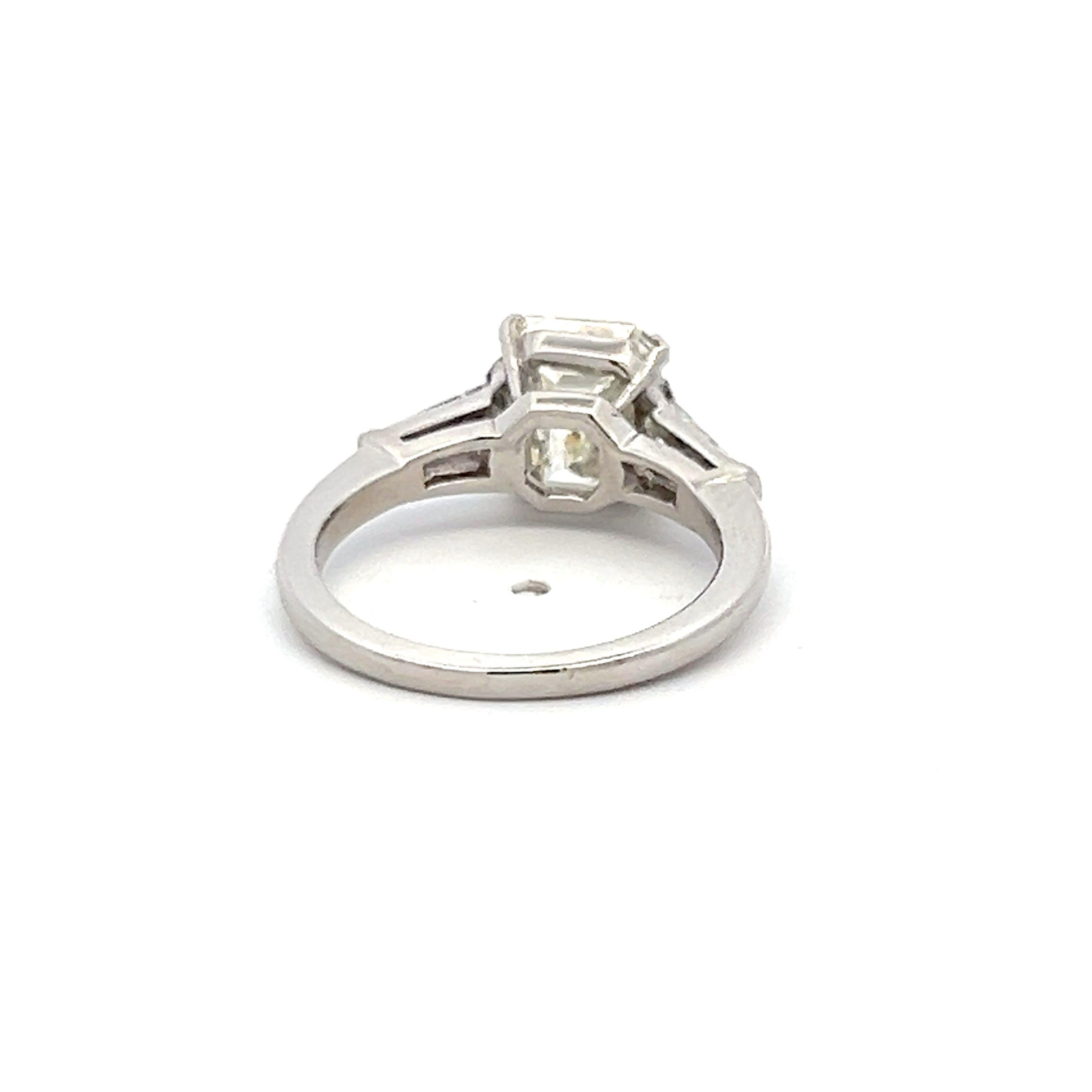 2.40ct Emerald Cut K SI1 Diamond Platinum Vintage Engagement Ring