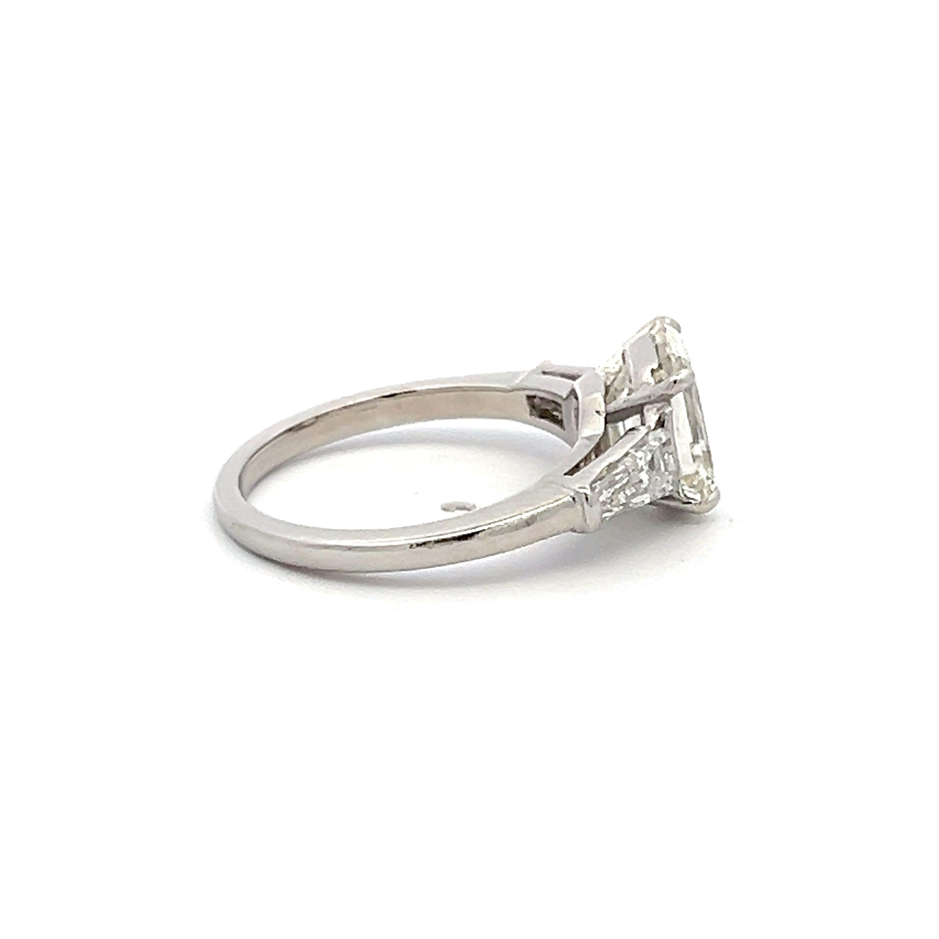 2.40ct Emerald Cut K SI1 Diamond Platinum Vintage Engagement Ring