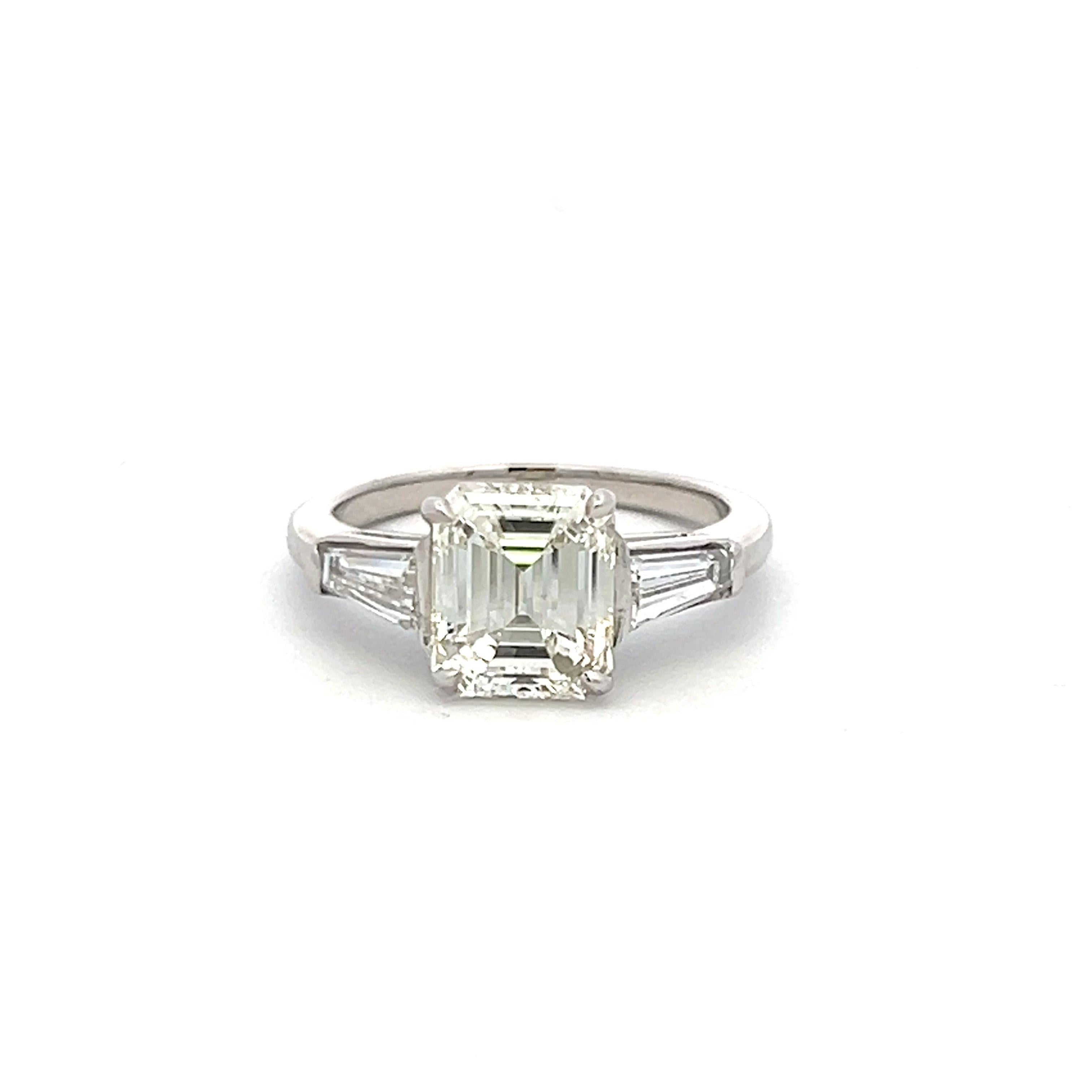 2.40ct Emerald Cut K SI1 Diamond Platinum Vintage Engagement Ring