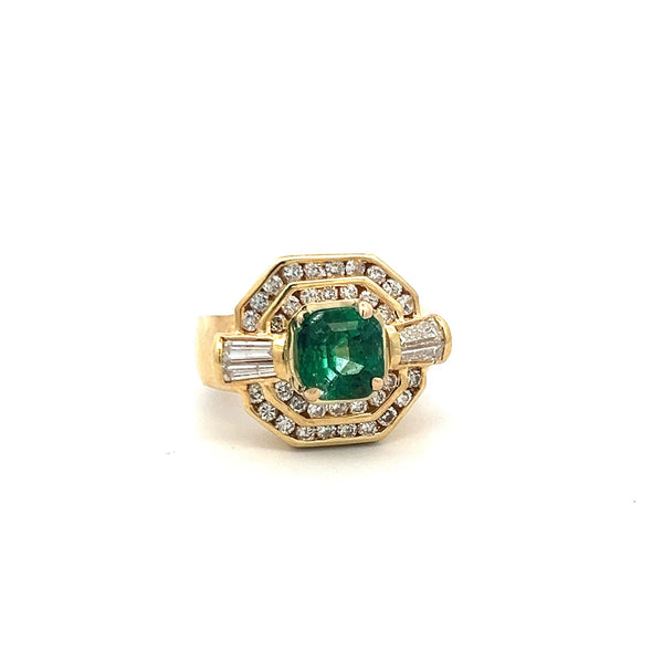2.30ct Emerald & 1.40ct Diamond Art Deco 18K Yellow Gold Cocktail Ring
