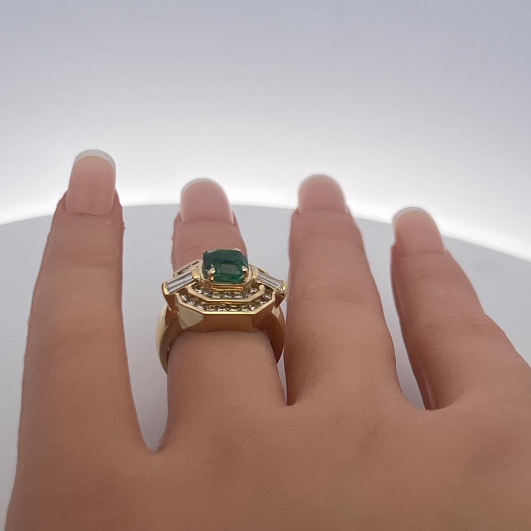 2.30ct Emerald & 1.40ct Diamond Art Deco 18K Yellow Gold Cocktail Ring