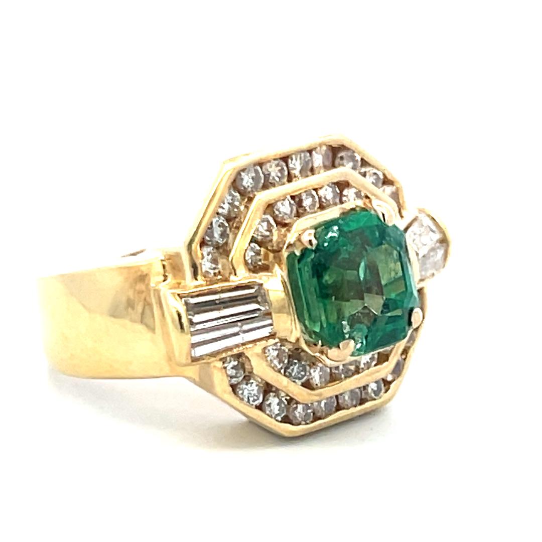 2.30ct Emerald & 1.40ct Diamond Art Deco 18K Yellow Gold Cocktail Ring