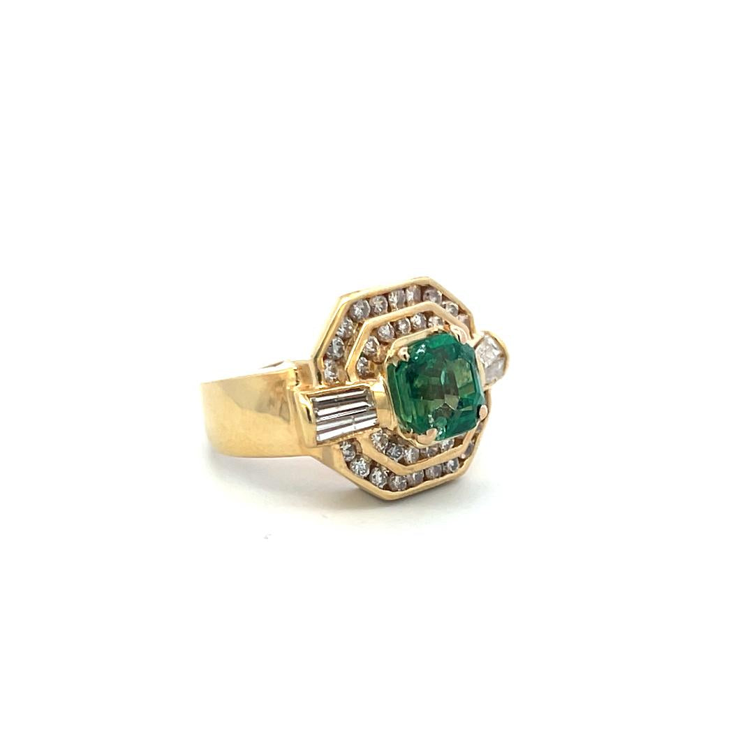 2.30ct Emerald & 1.40ct Diamond Art Deco 18K Yellow Gold Cocktail Ring