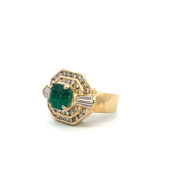 2.30ct Emerald & 1.40ct Diamond Art Deco 18K Yellow Gold Cocktail Ring