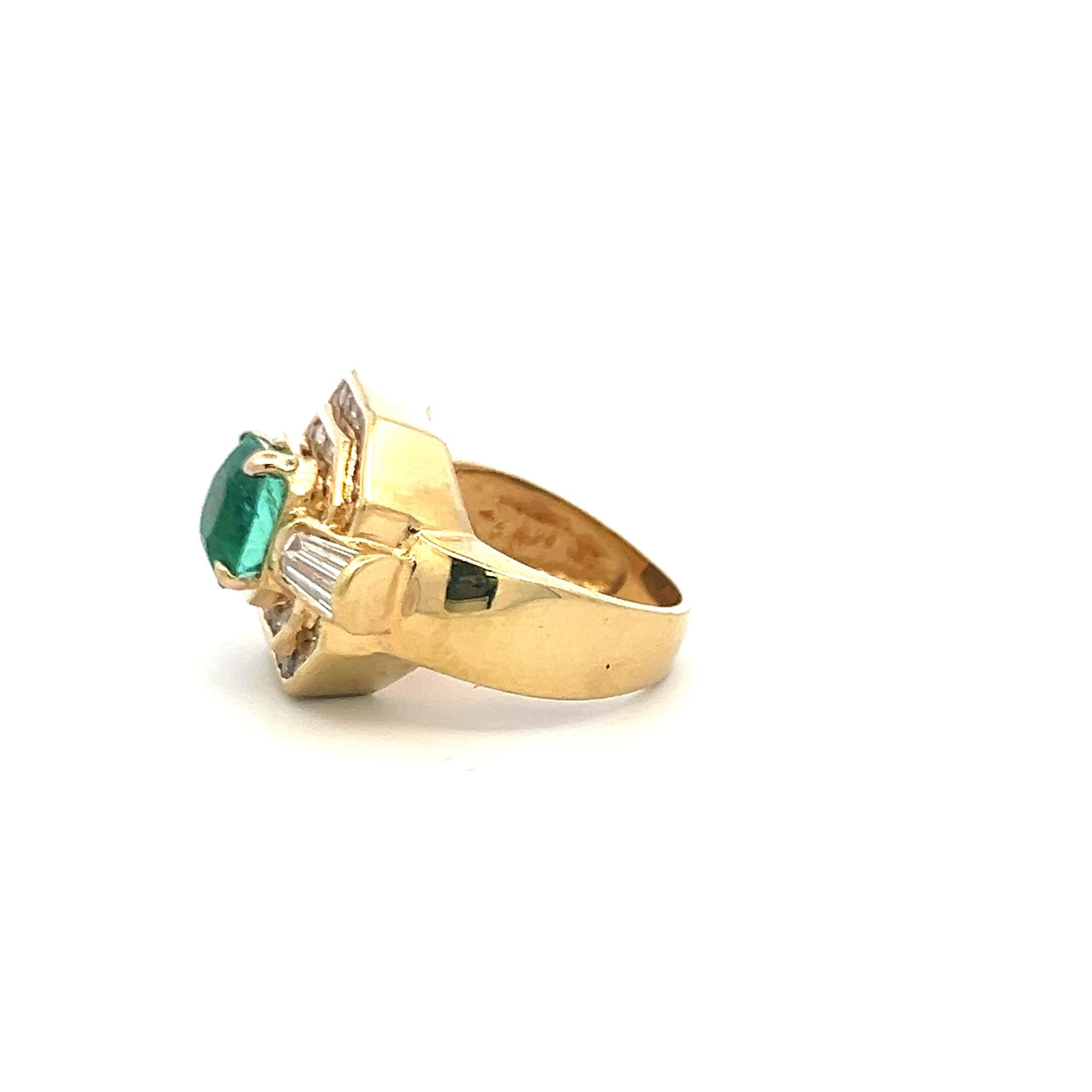 2.30ct Emerald & 1.40ct Diamond Art Deco 18K Yellow Gold Cocktail Ring